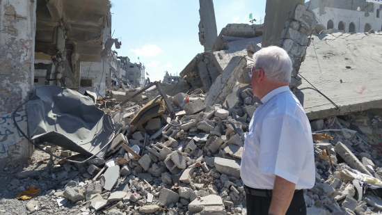 Bishop Malone inspects the devastation in Gaza.