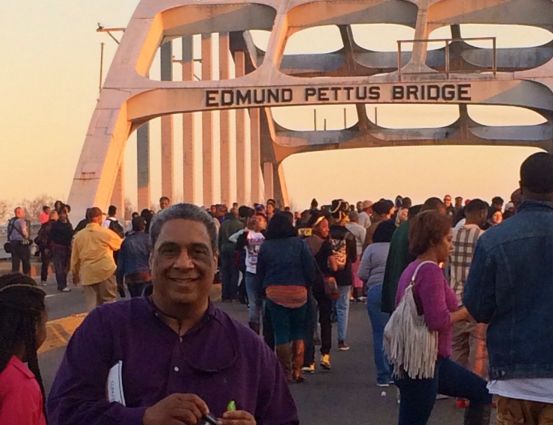 Ralph McCloud on the Edmund Pettis Bridge in Selma, Alabama during celebrations to mark the 50th anniversary of the Selma to Montgomery Marches.
