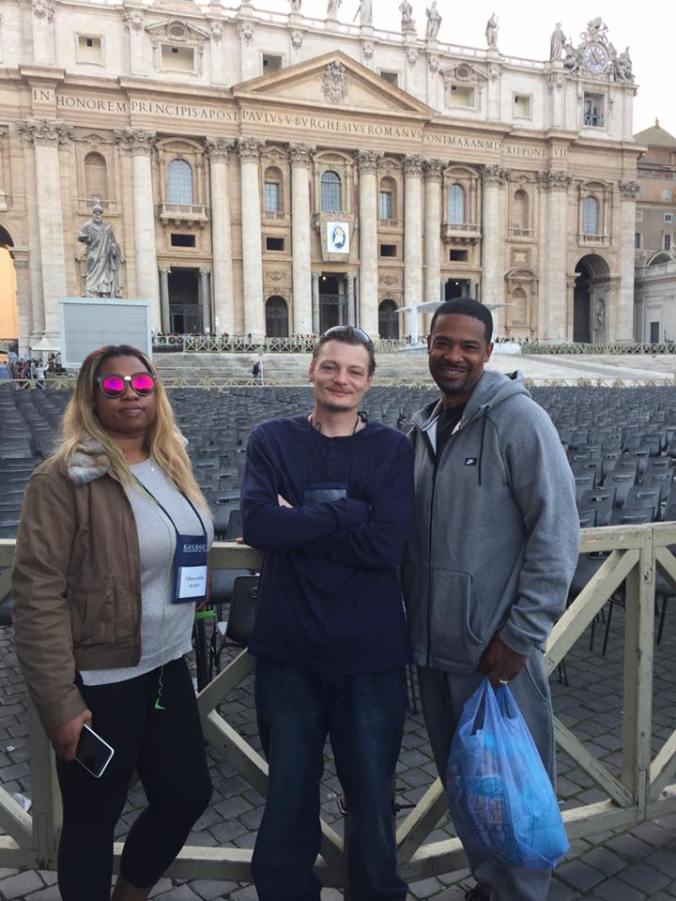 Tiffany Hunter, Jeffery Whalen, and Dominic Duren - three returning citizens who went to Rome for the pilgrimage